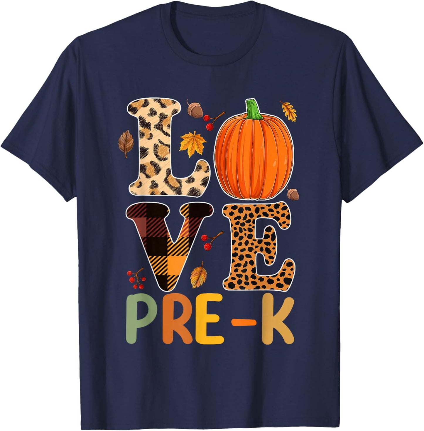 Love Pre-k Teacher Shirts, Autumn Fall Pumpkin Fall Leopard T-Shirt - T-Shirt | Navy
