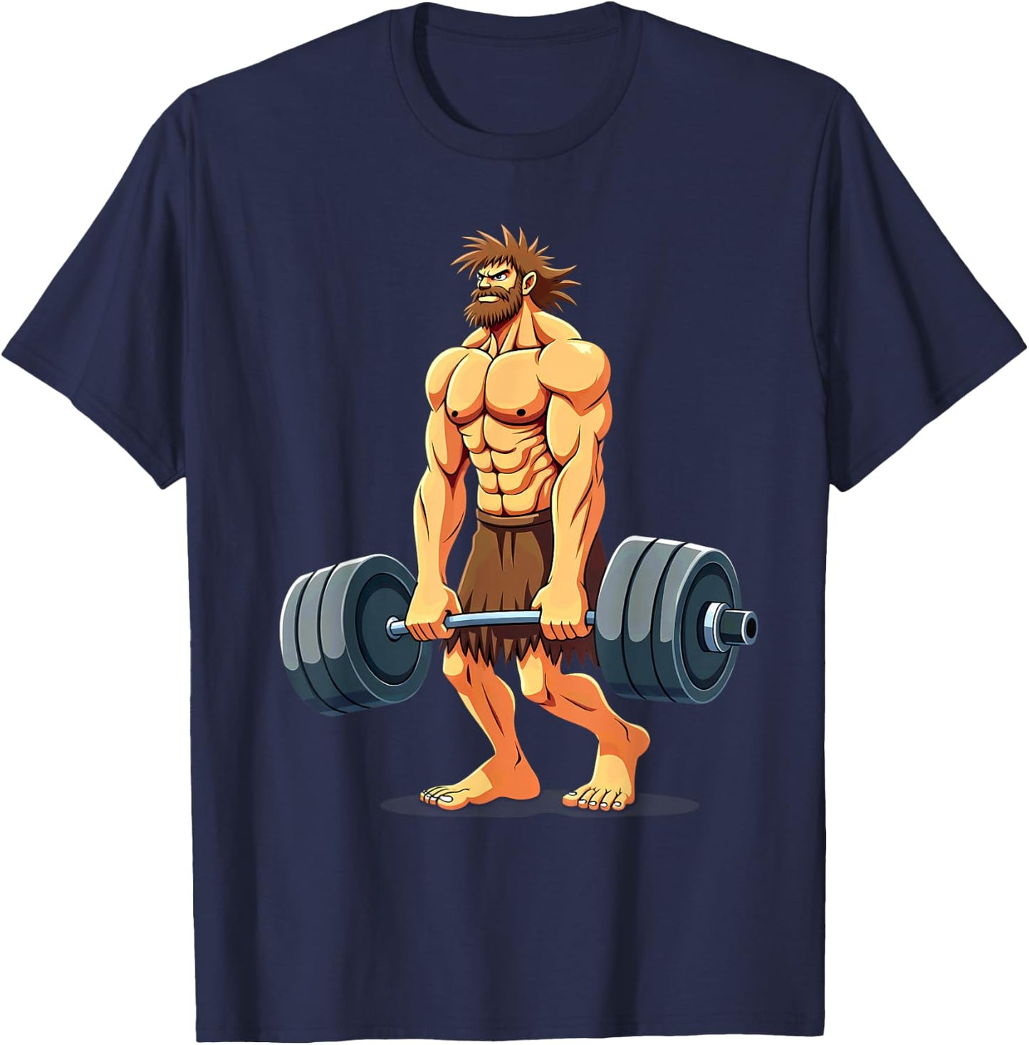 Workout Gym Caveman Deadlift Weightlifting T-Shirt - T-Shirt | Navy