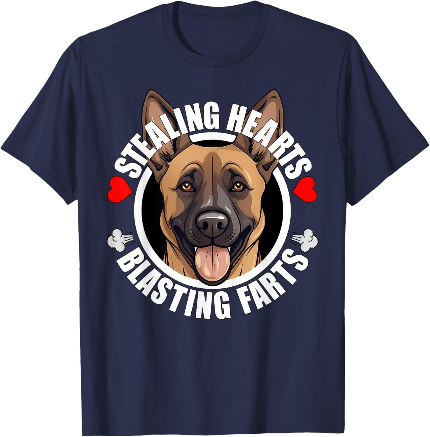 Funny Belgian Malinois Stealing Hearts Blasting Farts Dog T-Shirt - T-Shirt | Navy