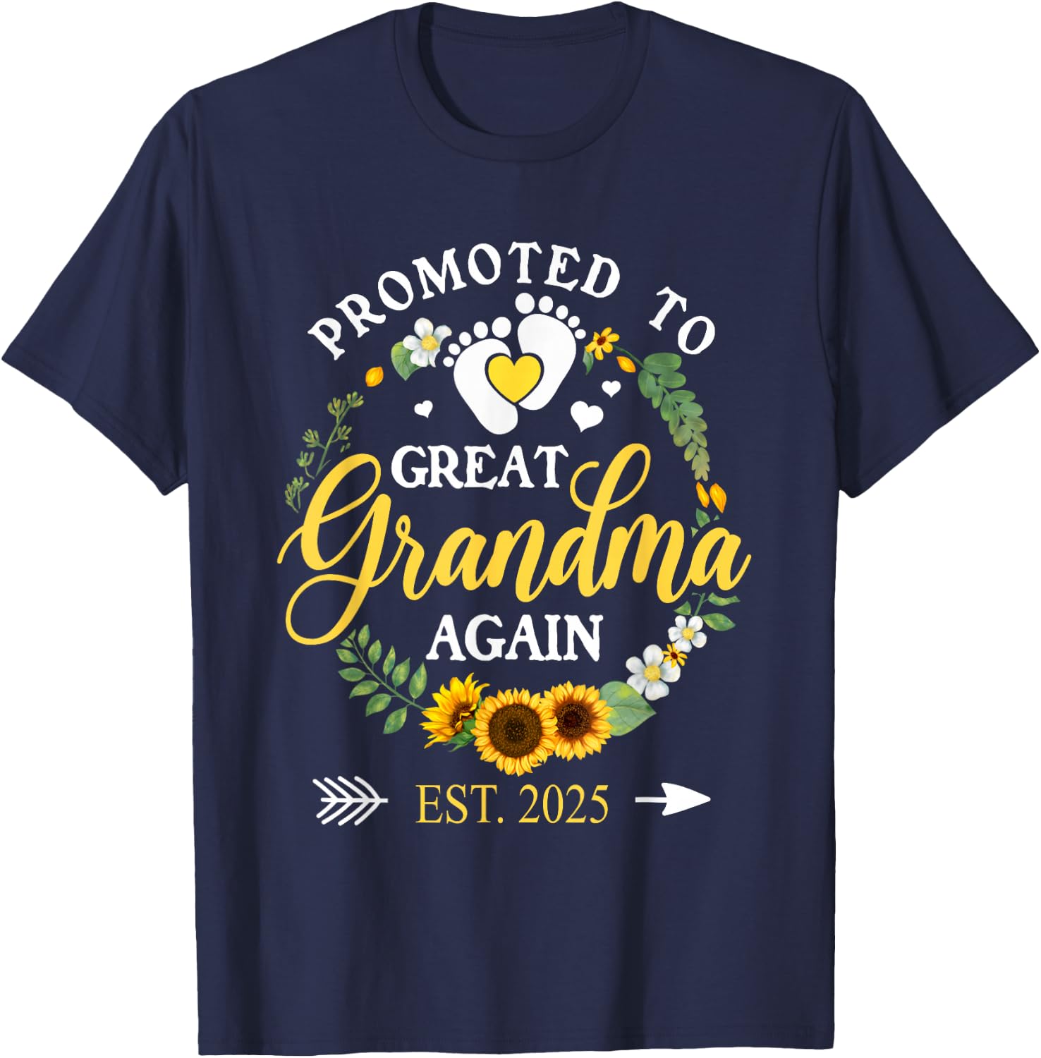 Promoted to Great Grandma Again 2025 Pregnancy Announcement T-Shirt - T-Shirt | Navy