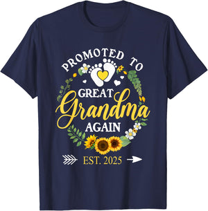 Promoted to Great Grandma Again 2025 Pregnancy Announcement T-Shirt - T-Shirt | Navy