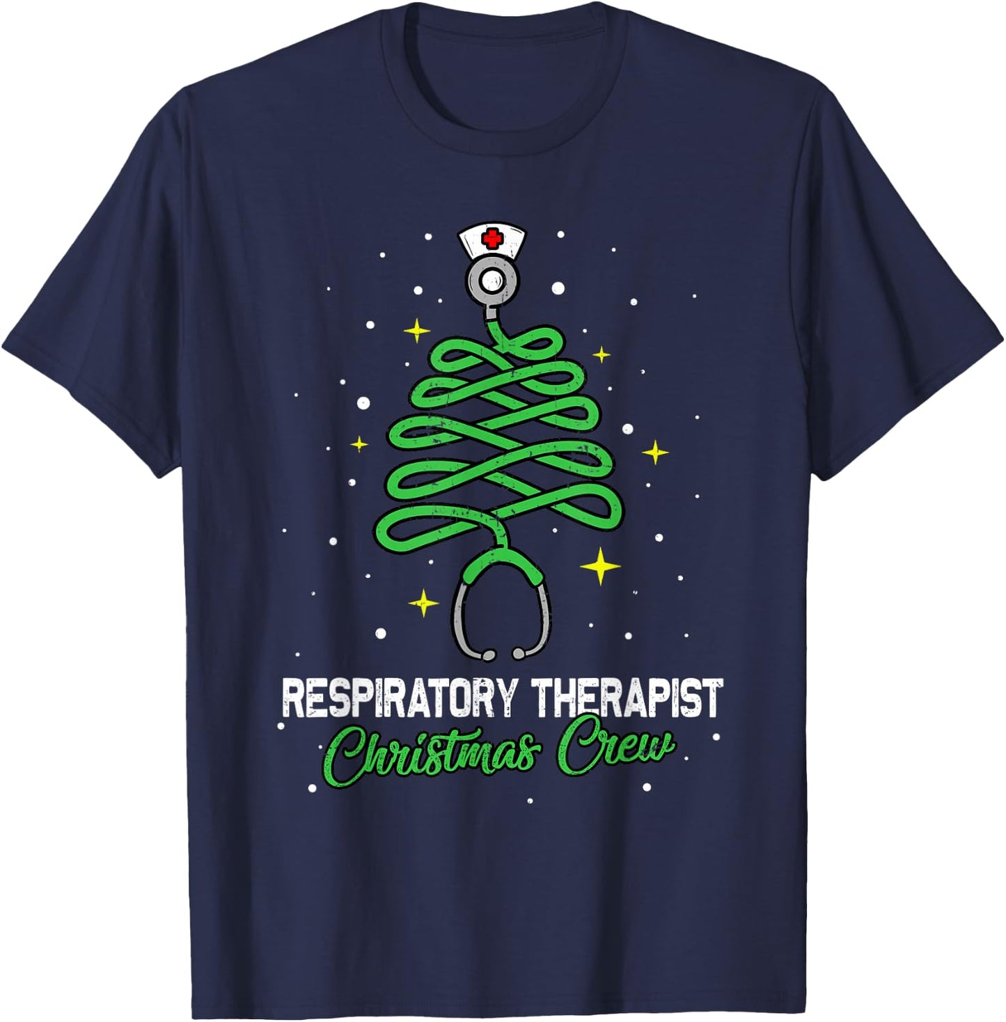 Respiratory Therapist Christmas Crew Christmas Tree Lights T-Shirt - T-Shirt | Navy