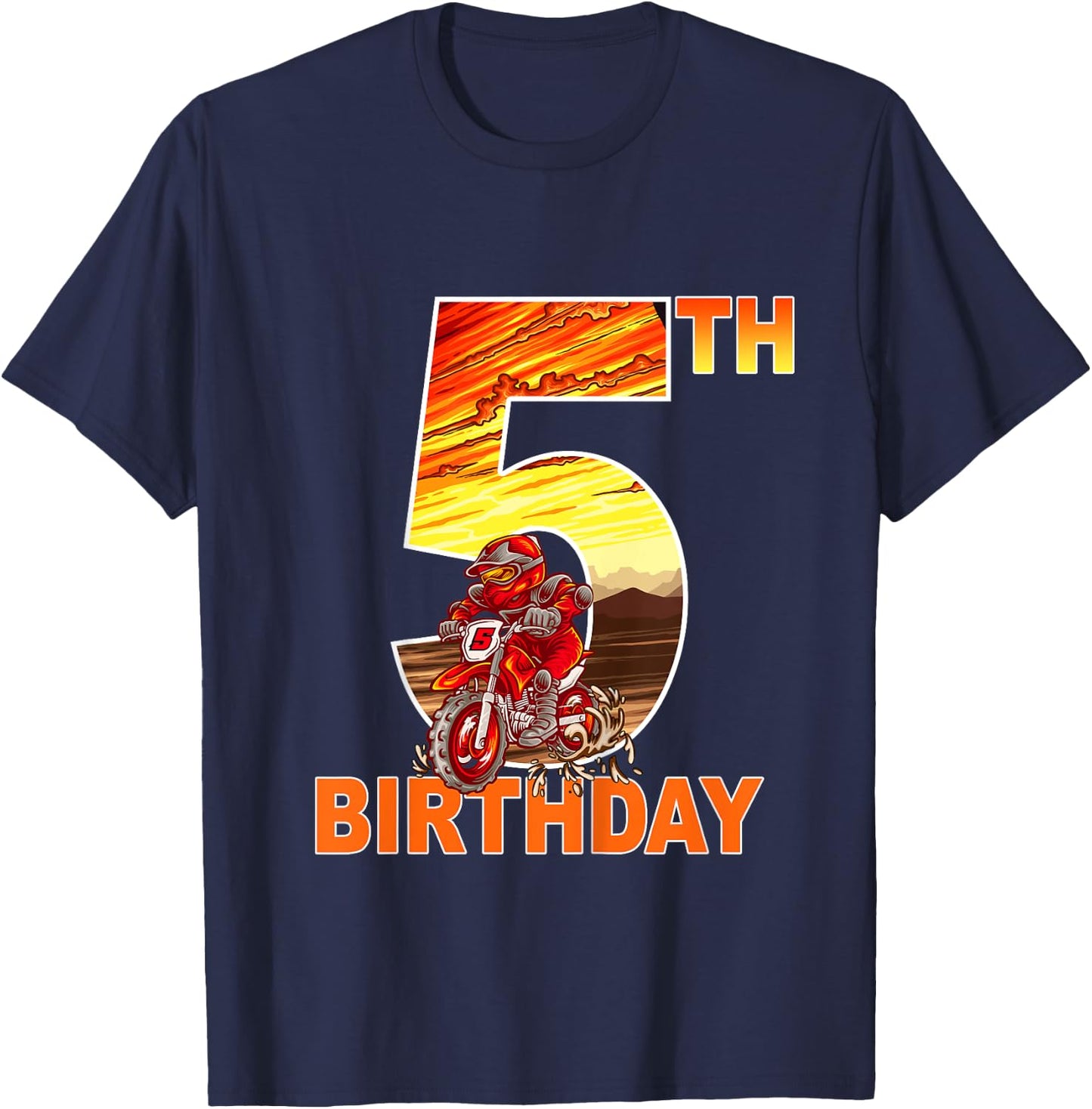 5 Year Old Dirt Bike Birthday Party Motocross MX 5th T-Shirt - T-Shirt | Navy