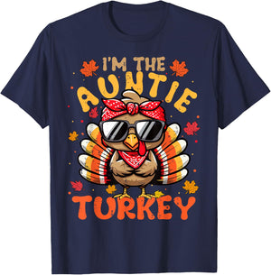 I'm the Auntie Turkey Matching 2024 Family Thanksgiving T-Shirt - T-Shirt | Navy