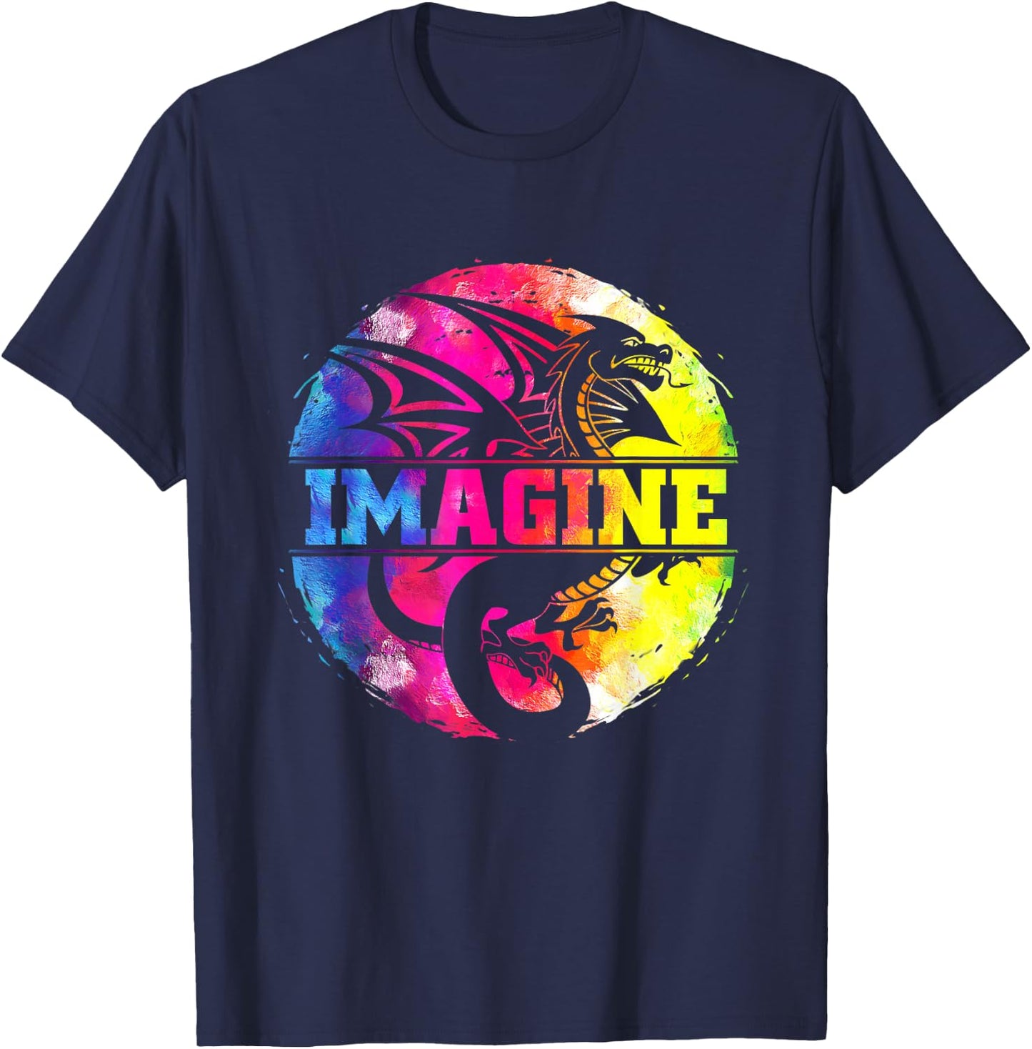 Imagine Fantasy Dragon Retro Tribal T-Shirt - T-Shirt | Navy