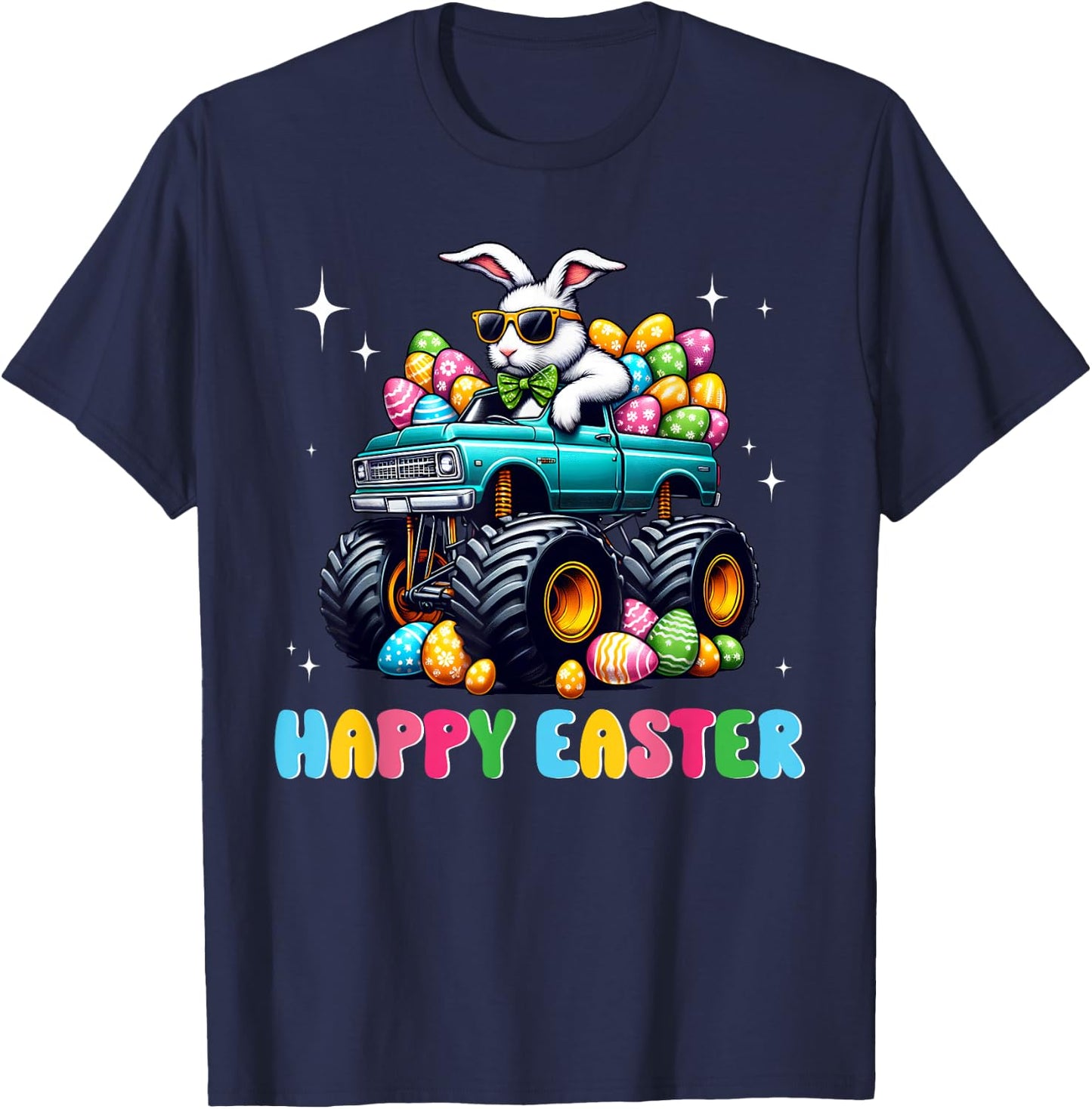 Funny Boys Happy Easter Monster Truck Easter Eggs Toddler T-Shirt - T-Shirt | Navy