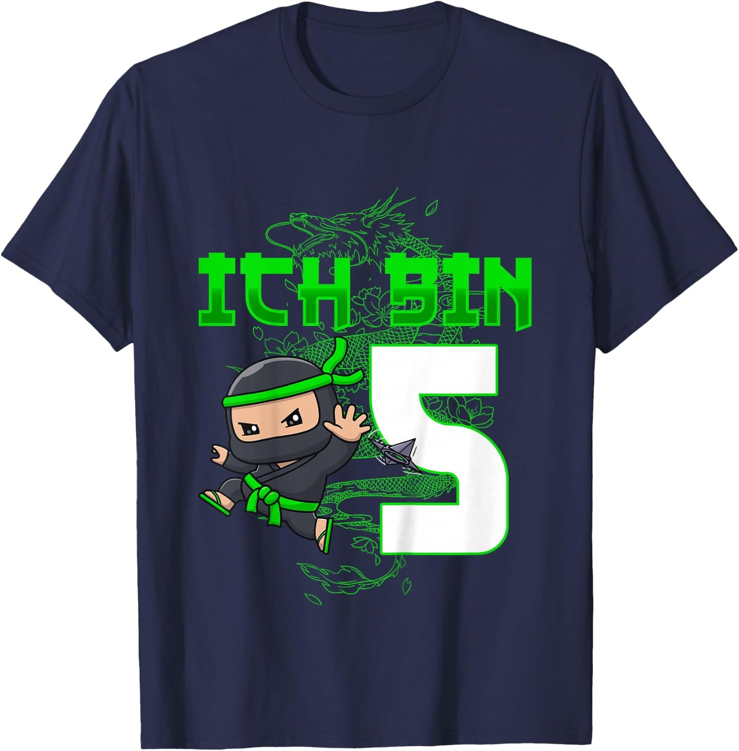 Kids 5th Birthday I Am 5 Years Old Ninja Funny Boy Child , black T-Shirt - T-Shirt | Navy