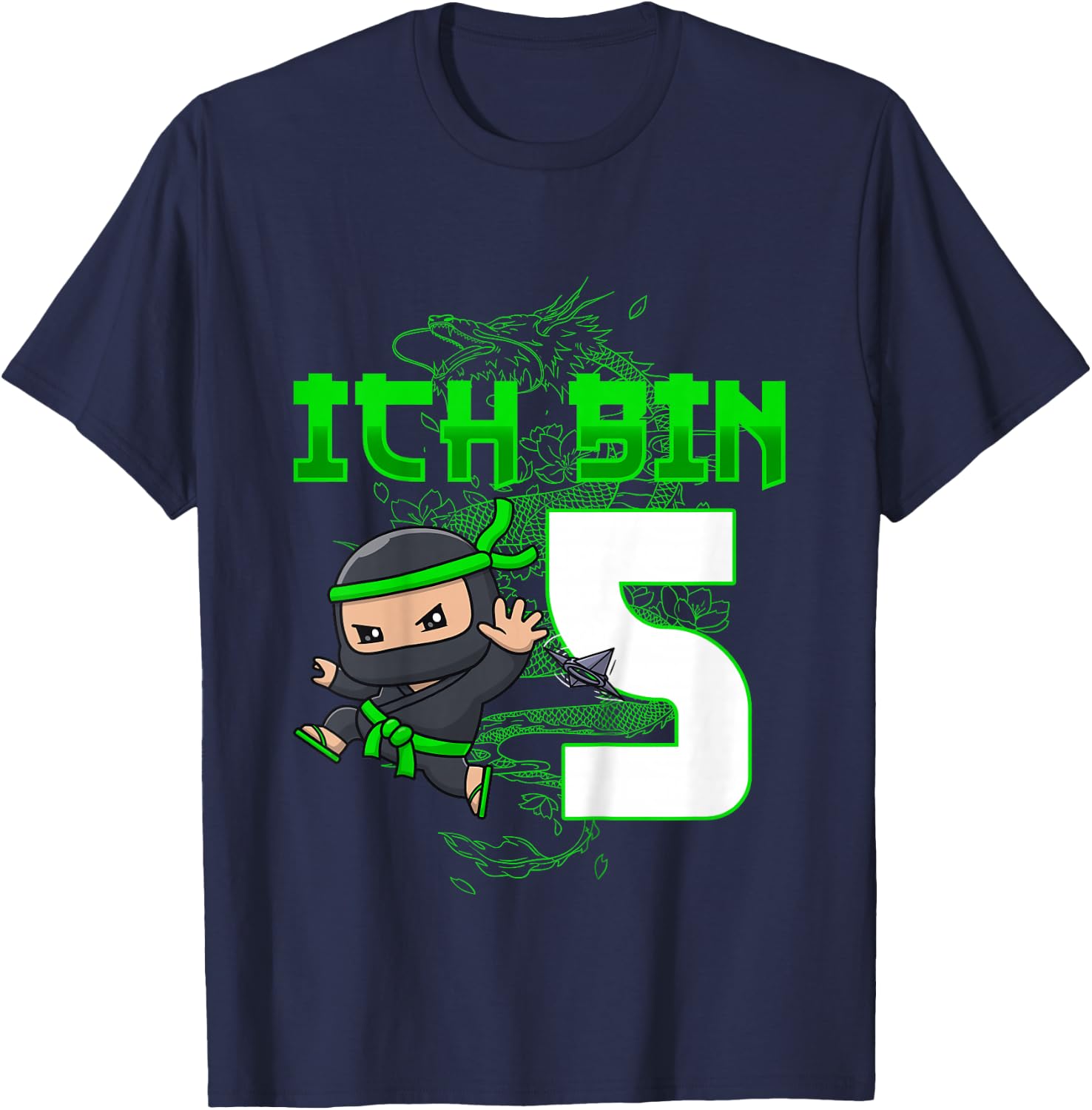 Kids 5th Birthday I Am 5 Years Old Ninja Funny Boy Child , black T-Shirt - T-Shirt | Navy