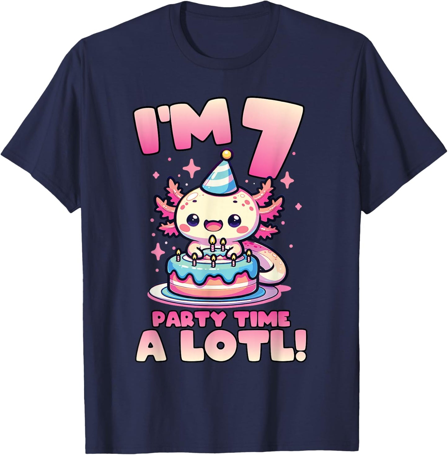 I'm 7 Seven Years Old Cute Kawaii Axolotl 7th Birthday Party T-Shirt - T-Shirt | Navy