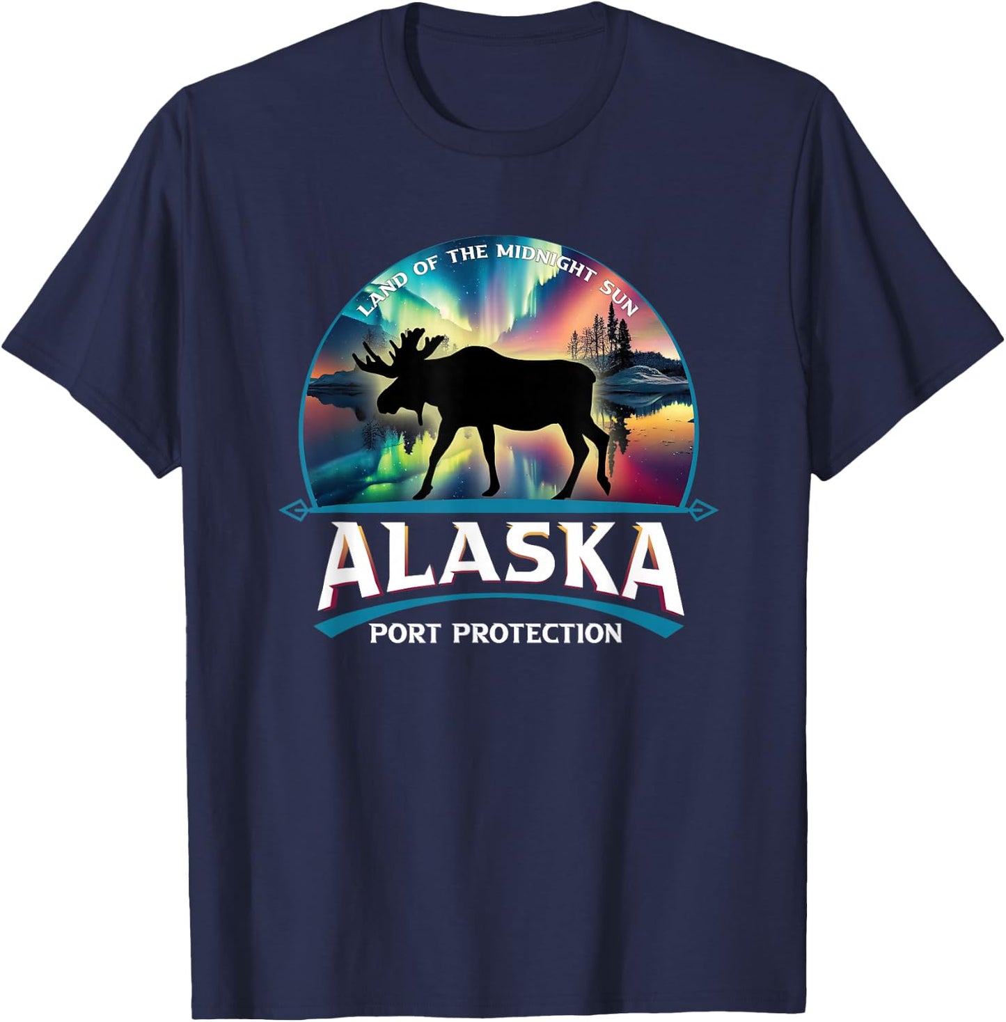 Port Protection Alaska Aurora Borealis Moose Souvenir T-Shirt - T-Shirt | Navy