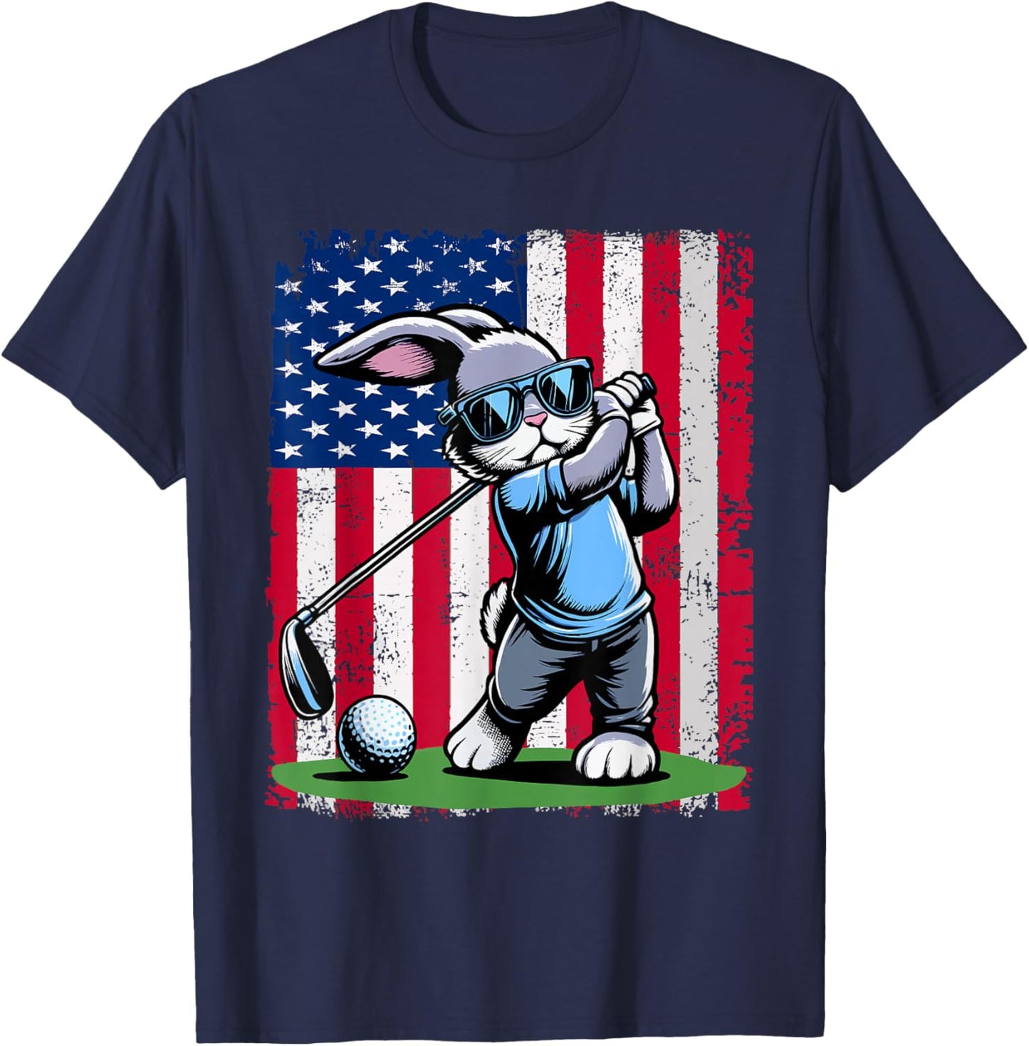 Golf Player Bunny Easter Egg Golfers American Flag T-Shirt - T-Shirt | Navy