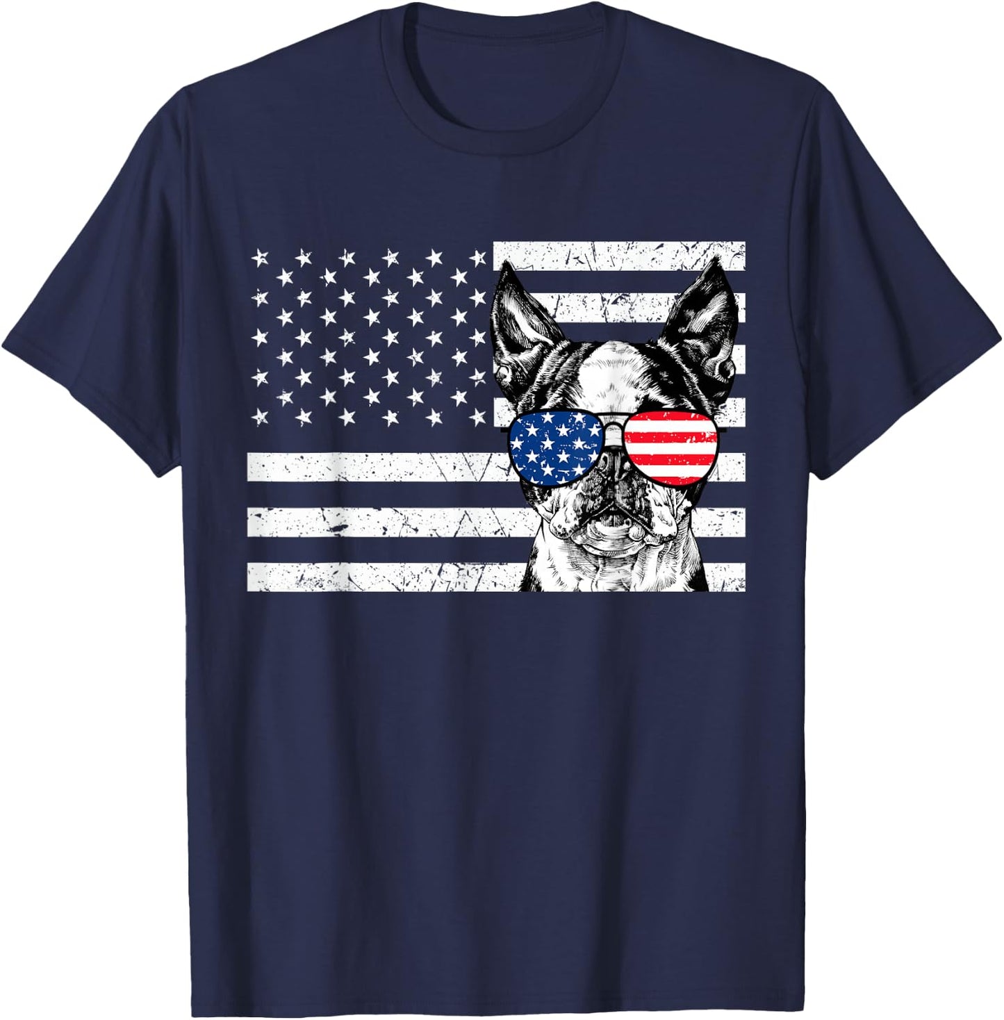Boston Terrier Dog 4th of July US American Flag Patriotic T-Shirt - T-Shirt | Navy