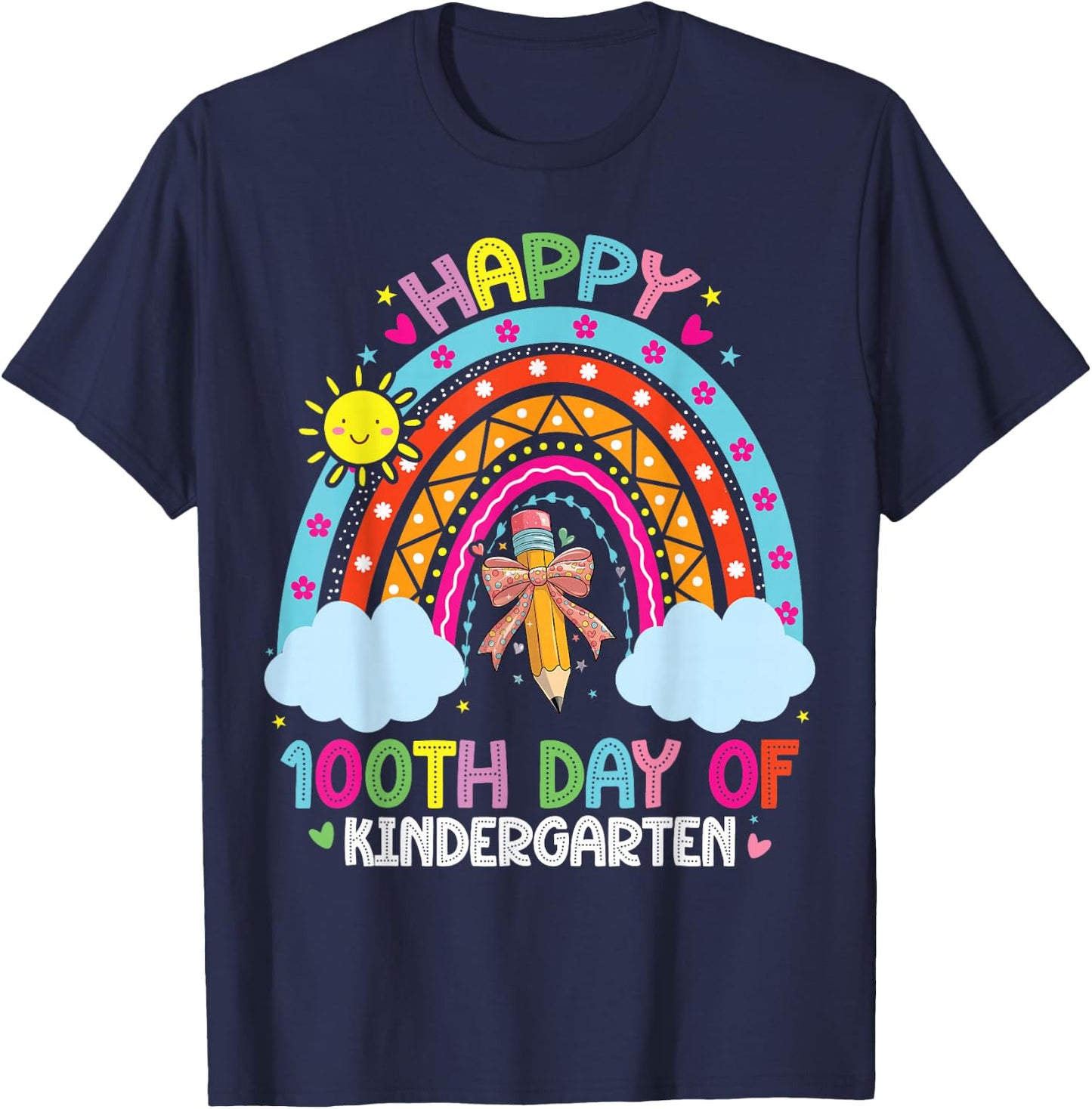 100th Day Of Kindergarten Funny 100 Days Of School Teacher T-Shirt - T-Shirt | Navy
