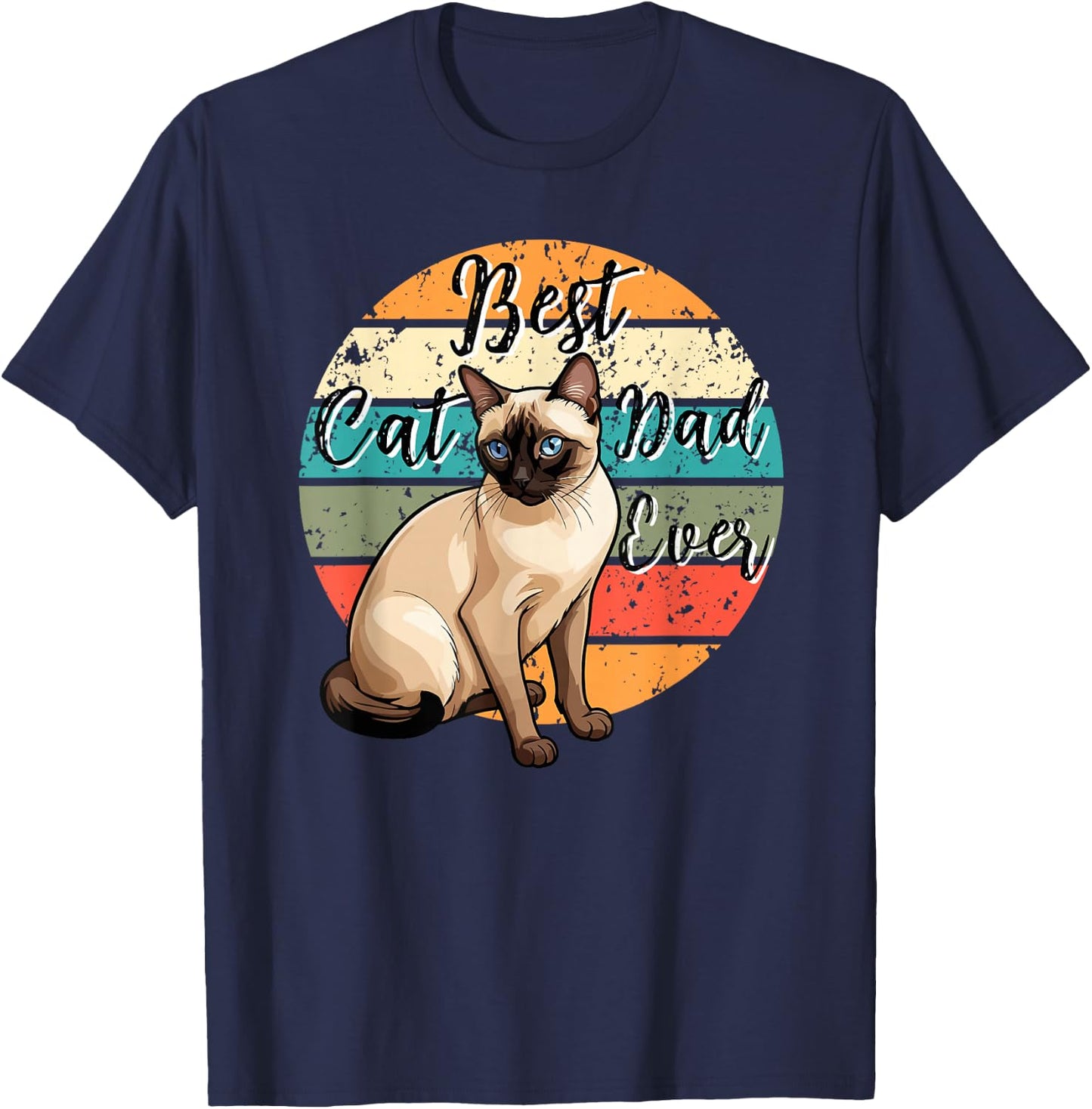 Best Cat Dad Ever Siamese Dad Siamese Cat Owner T-Shirt - T-Shirt | Navy