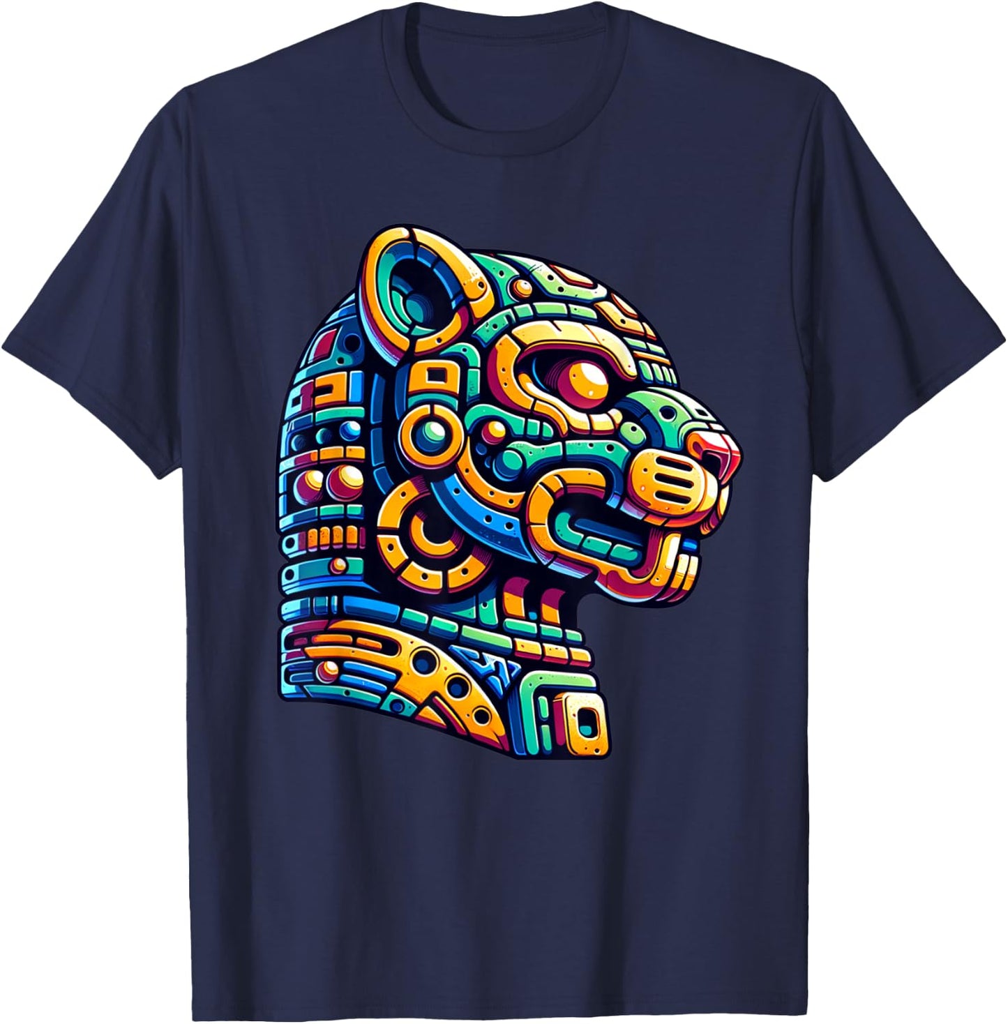 Aztec Symbol Of Strength Mayan Jaguar And Mexican Mythology T-Shirt - T-Shirt | Navy