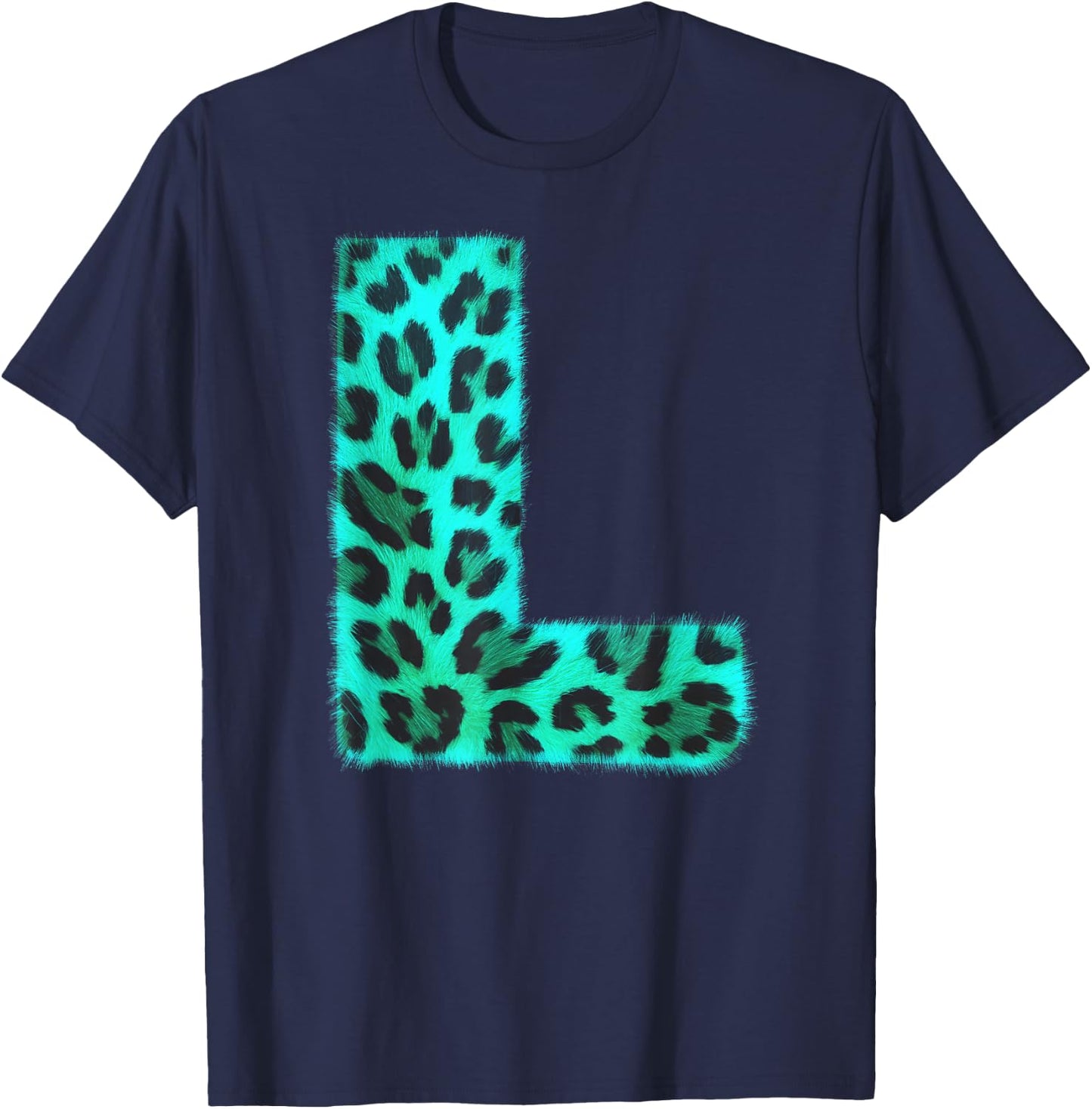 Letter L Cheetah Leopard Print Blue Initial Zebra Matching T-Shirt - T-Shirt | Navy