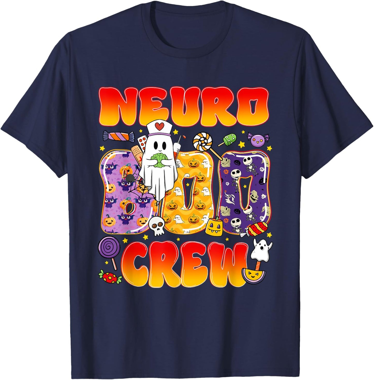Neuro Boo Crew Neuro Nurse Funny Halloween T-Shirt - T-Shirt | Navy