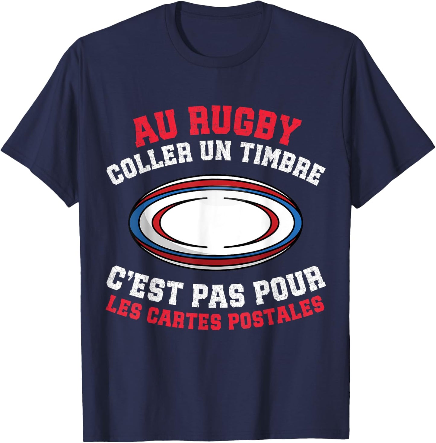 At Rugby Paste A Stamp No Postcard Rugby Player , Black, S T-Shirt - T-Shirt | Navy