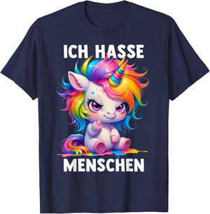 Misantroph with German Text "Ich Hasse Menschen" (German Language), black T-Shirt - T-Shirt | Navy