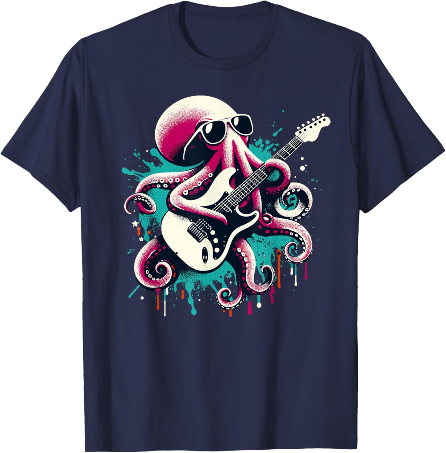 Guitar Octopus Novelty Rock Music Band Concert Funny Guitar , black T-Shirt - T-Shirt | Navy