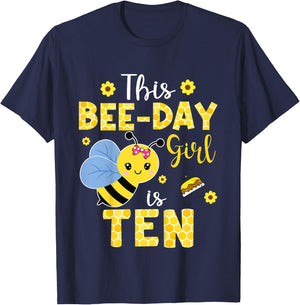 This Bee-Day Girl Is Ten 10 Years Old 10th Birthday Kids T-Shirt - T-Shirt | Navy