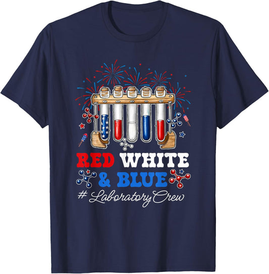 Red White and Blue Laboratory Crew Shirt Patriotic Lab Squad T-Shirt - T-Shirt | Navy