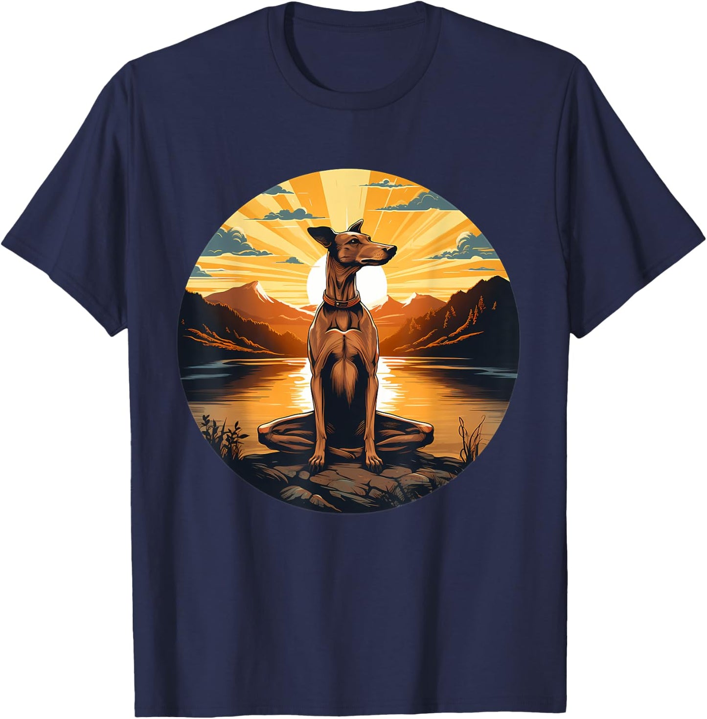 Greyhound Dog Meditation Yoga Men Women Girls Kids T-Shirt - T-Shirt | Navy