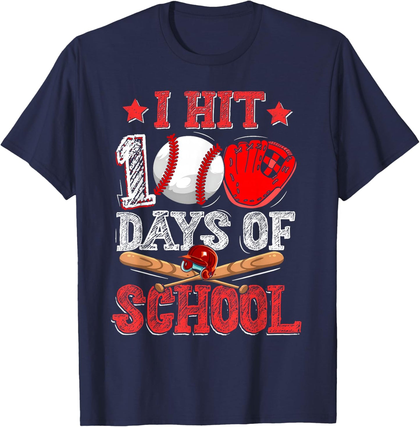 Bat 100th Day Of School T-Shirt - T-Shirt | Navy