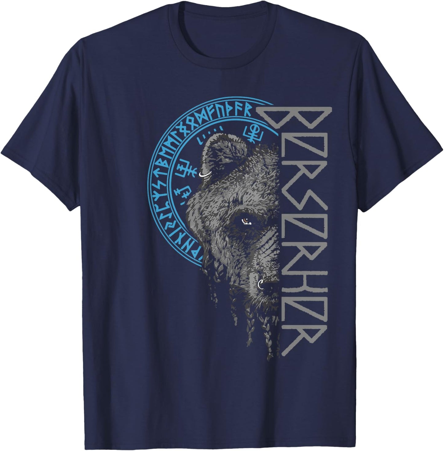Berserker Bear Warrior Odin Runes Nordic Compass Viking , black T-Shirt - T-Shirt | Navy