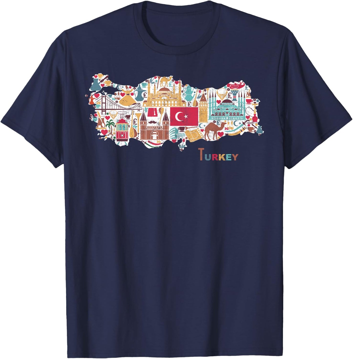 Travel Europe Asia Istanbul Turkey Map Turkish Vacation T-Shirt - T-Shirt | Navy