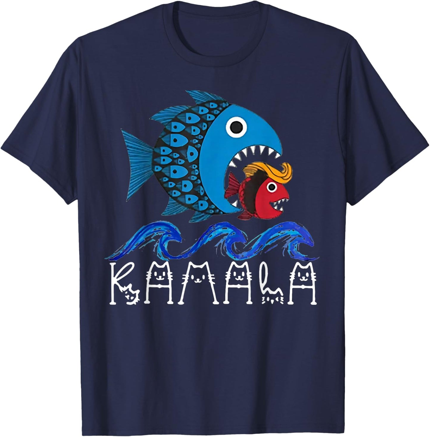 Kamala Fish Eat Fish T-Shirt - T-Shirt | Navy