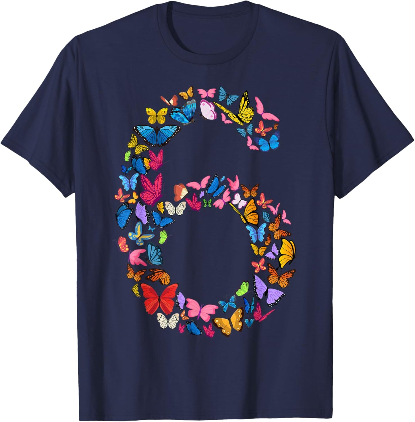 6th Birthday Butterflies 6 Years Old Girl Butterfly Lover , black T-Shirt - T-Shirt | Navy