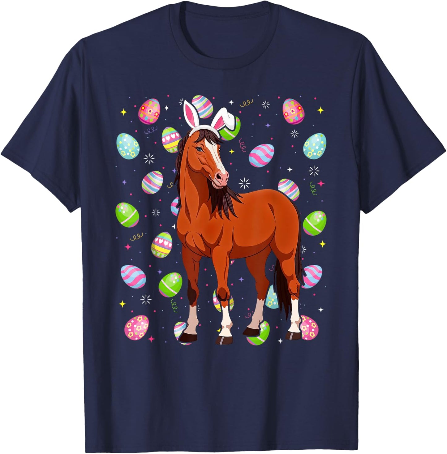 Horse Happy Easter Egg Hunt Bunny Ear Horse Easter T-Shirt - T-Shirt | Navy