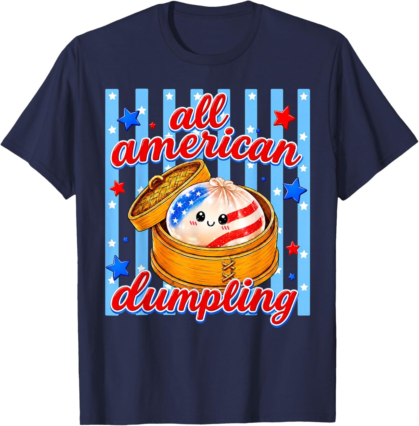 Blue Striped All American Dumpling Cute 4th of July for Kids T-Shirt - T-Shirt | Navy