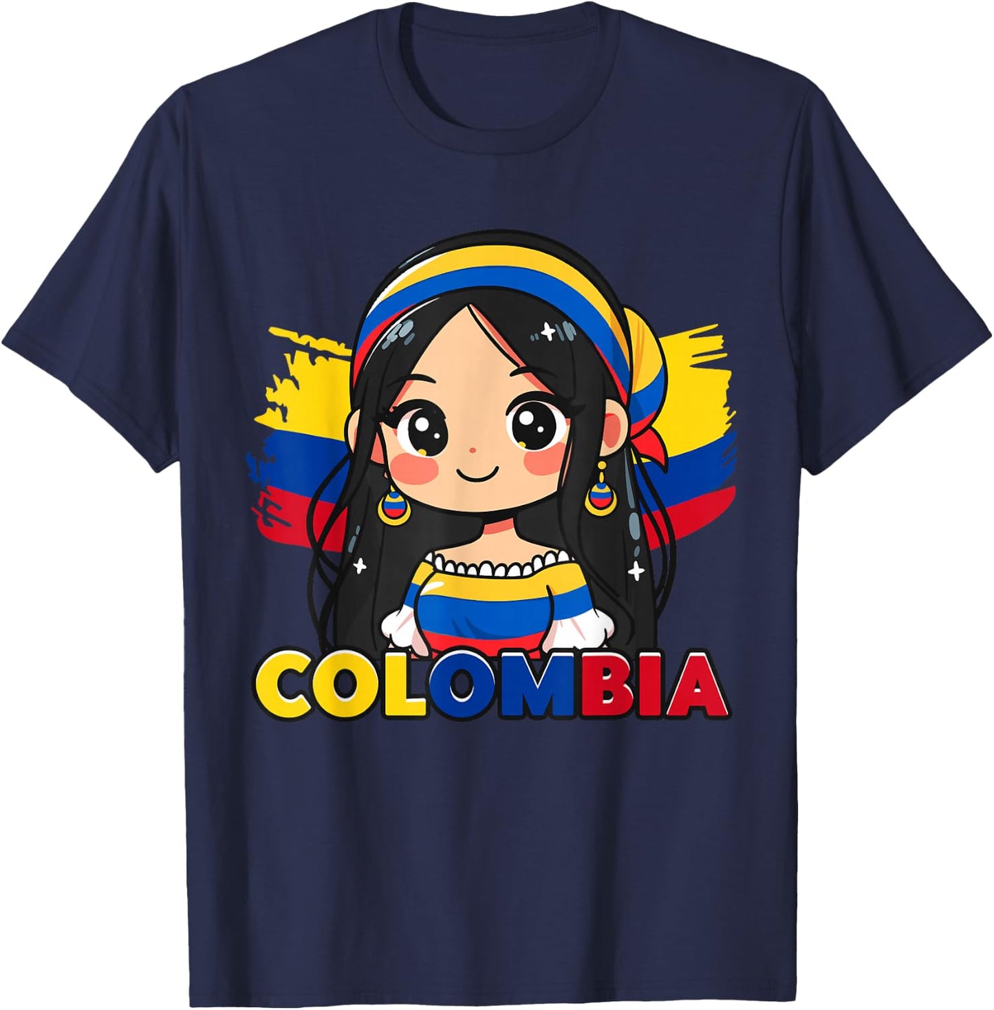 Colombian Girl Cute Colombia Flag T-Shirt - T-Shirt | Navy