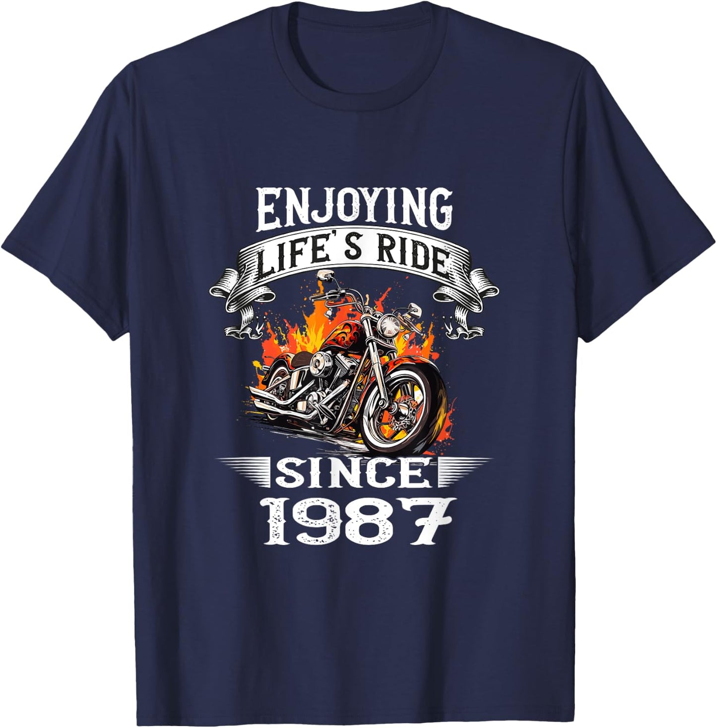 Enjoying Life's Ride Since 1987 Motorcycle Birthday T-Shirt - T-Shirt | Navy