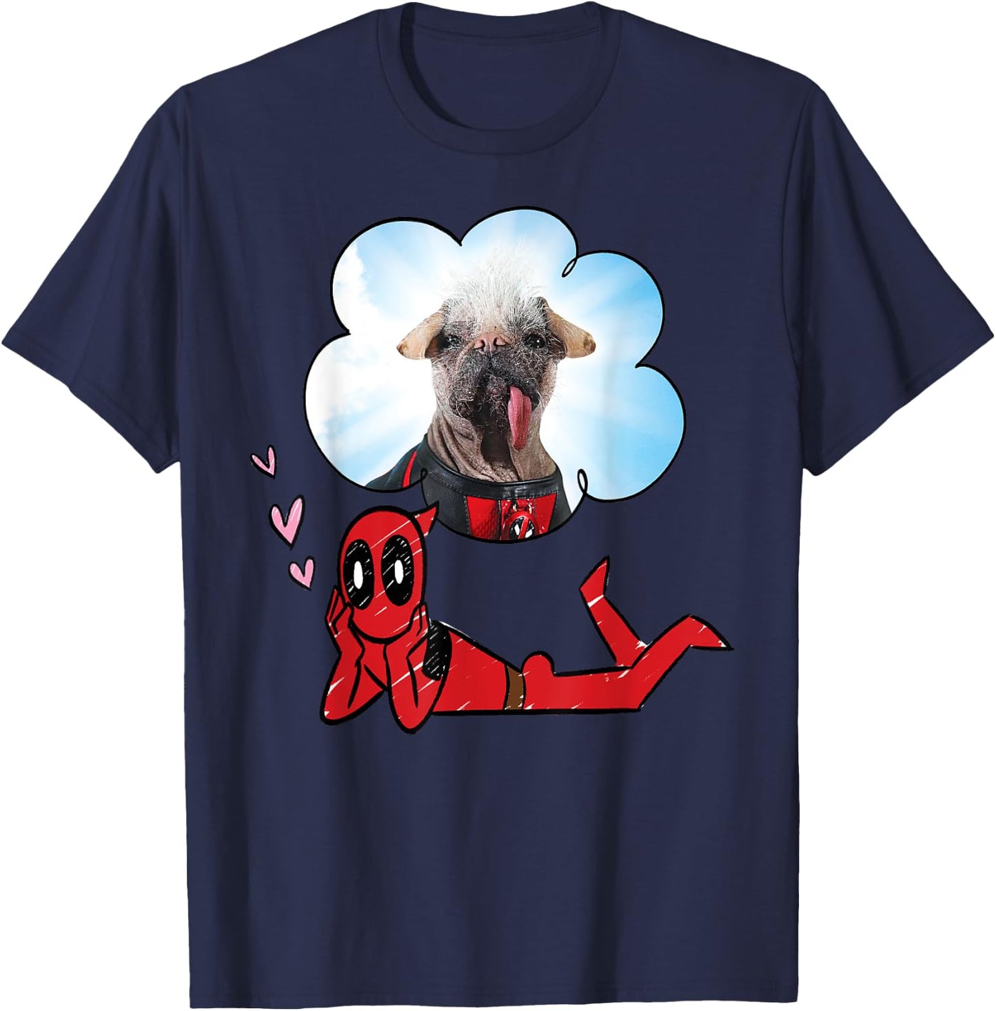 Marvel Deadpool & Wolverine Dreaming of Dogpool Doodle , Black, S T-Shirt - T-Shirt | Navy