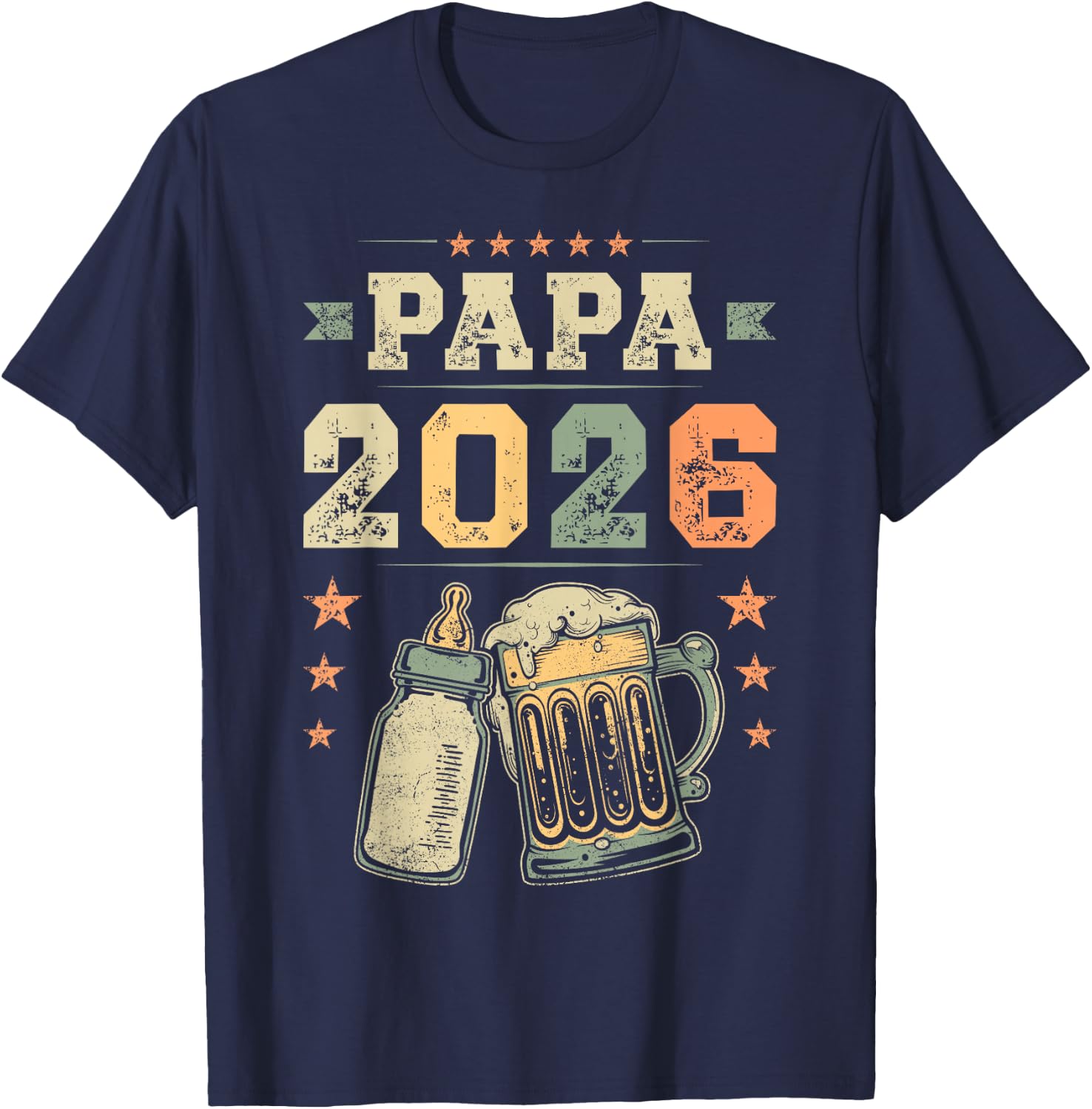 Papa 2026, Frischgebackener Vater, Erster Vatertag T-Shirt - T-Shirt | Navy