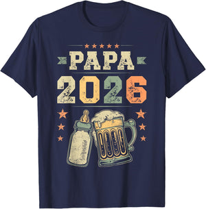 Papa 2026, Frischgebackener Vater, Erster Vatertag T-Shirt - T-Shirt | Navy