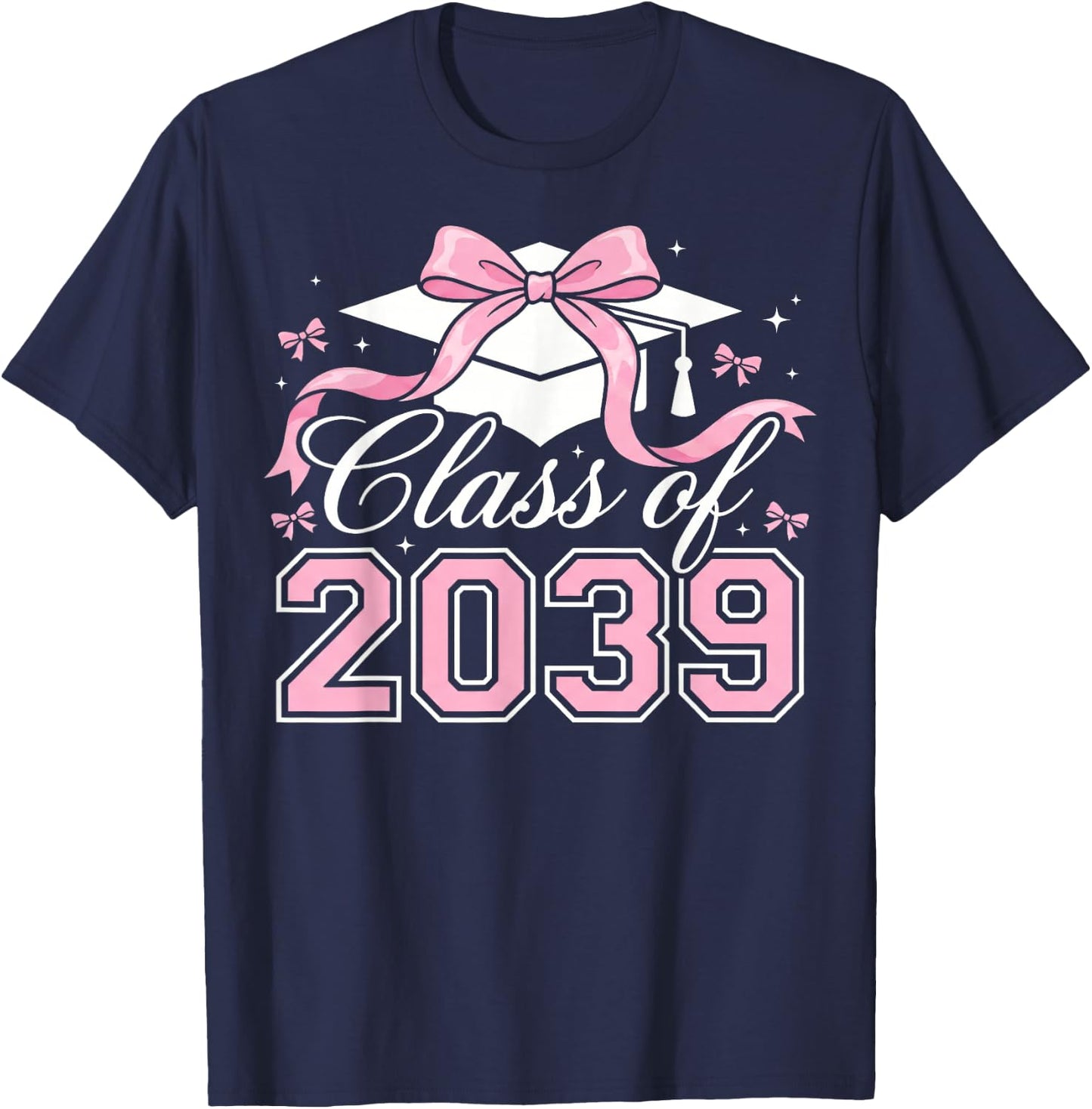 Class of 2039 Grow with Me 2039 Graduation Pink Bow Girls T-Shirt - T-Shirt | Navy