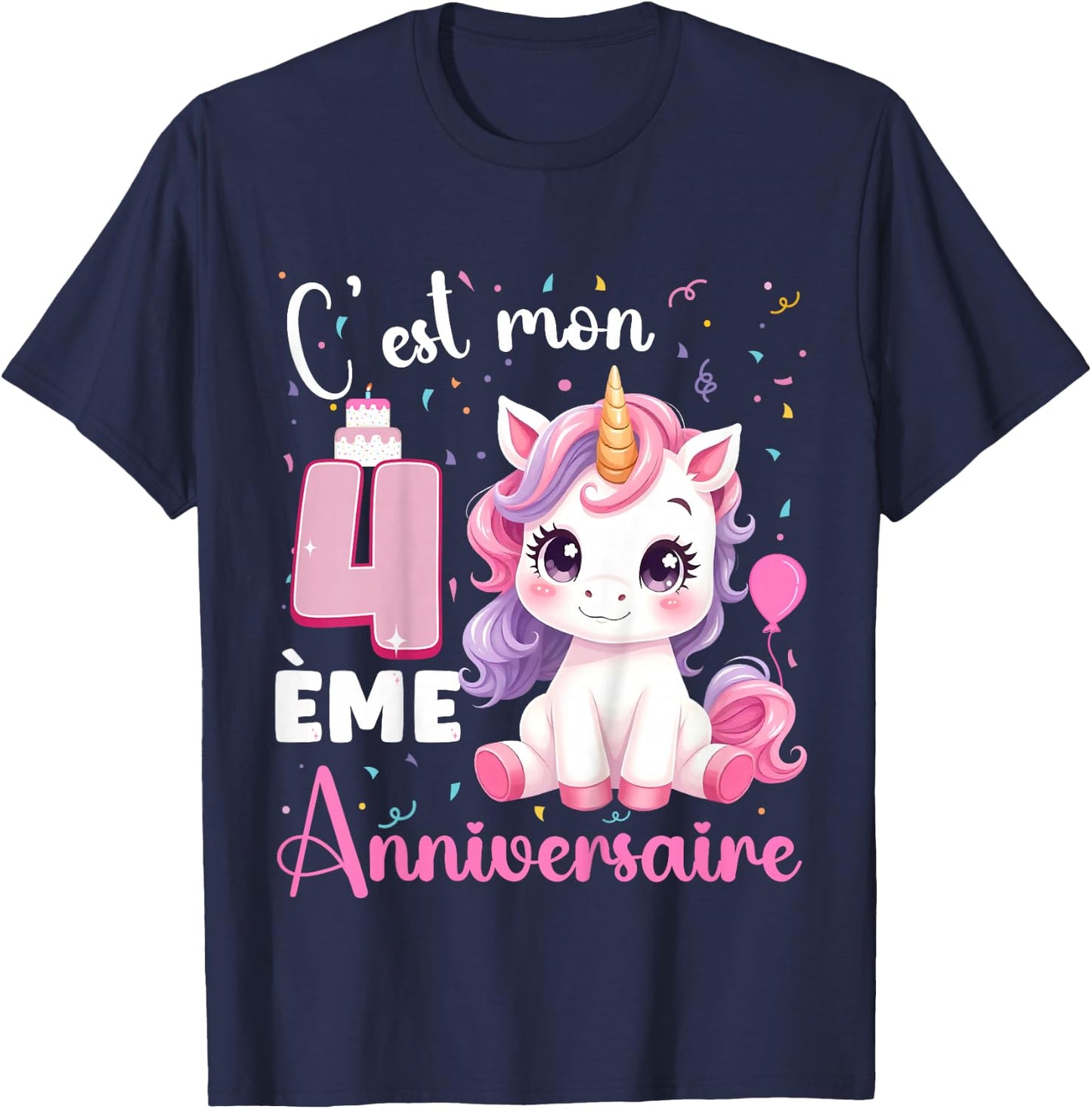 Enfant C'est Mon 4 ème Anniversaire Unicorn Birthday 4 Years , Black, 2 T-Shirt - T-Shirt | Navy