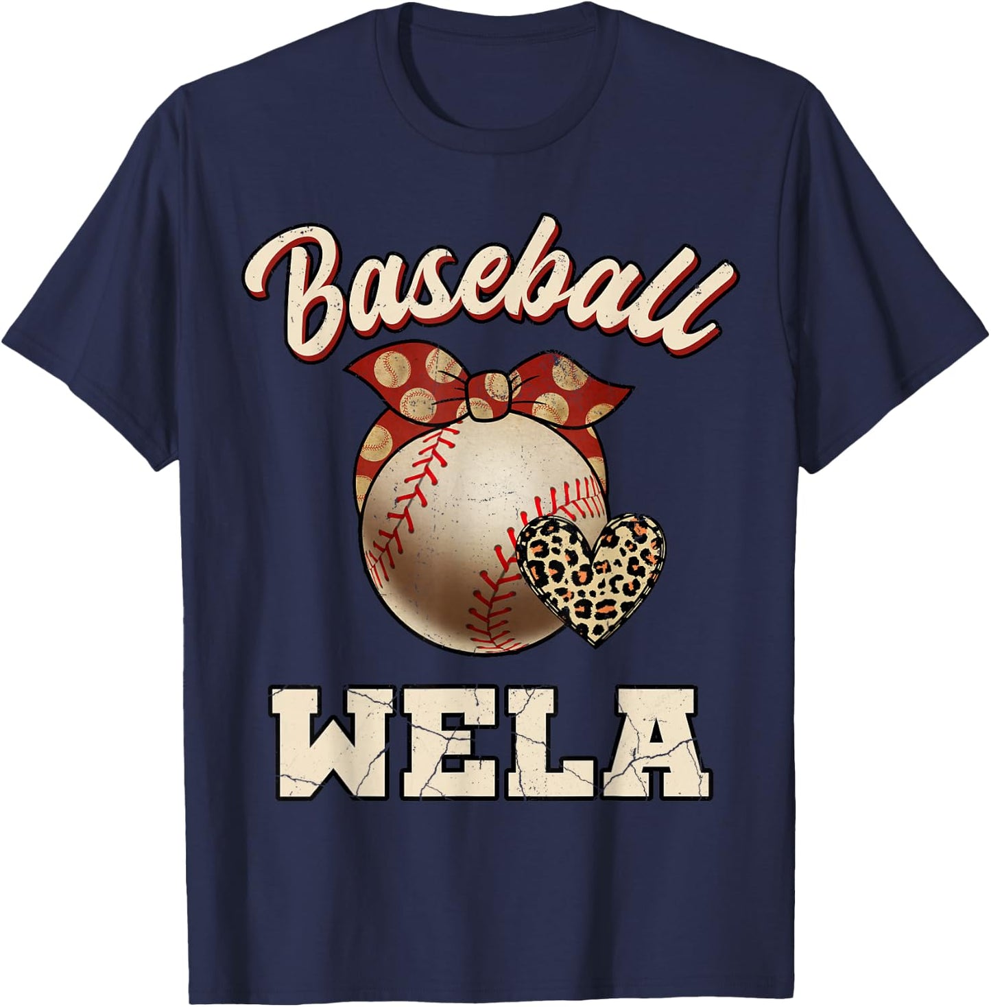 Baseball Wela Bandana Leopard Heart Fans Mother's Day T-Shirt - T-Shirt | Navy