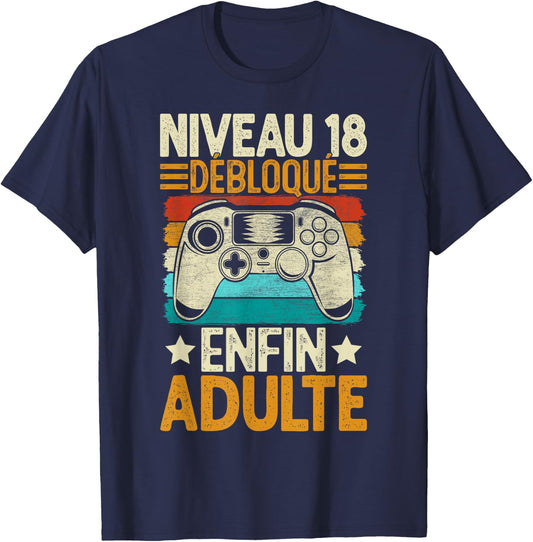 18 Years Birthday Boy Gift Gamer Funny Funny , Black T-Shirt - T-Shirt | Navy