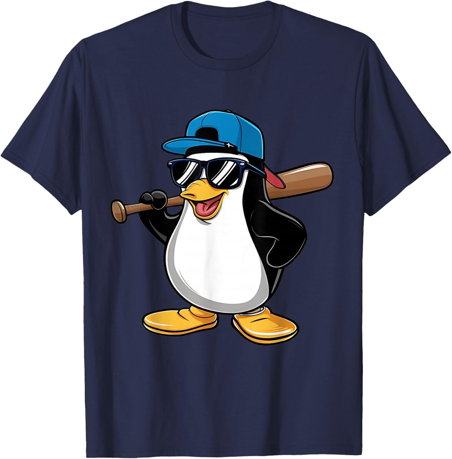 Penguin Baseball Panda Playing Baseball Penguin T-Shirt - T-Shirt | Navy