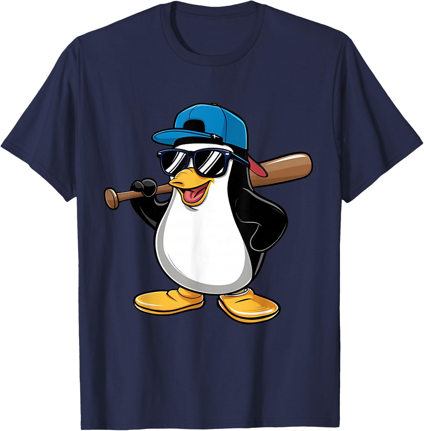 Penguin Baseball Panda Playing Baseball Penguin T-Shirt - T-Shirt | Navy