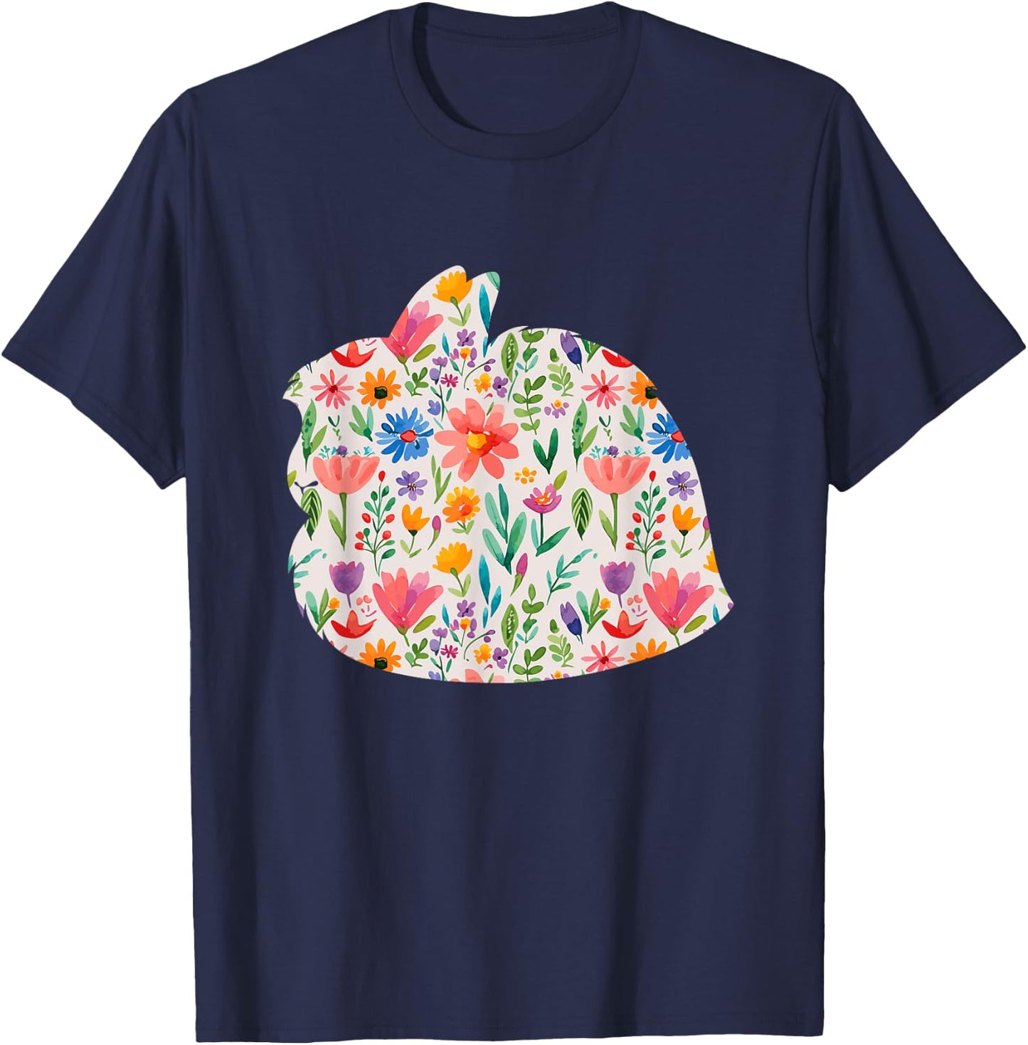 Jersey Wooly Bunny Rabbit watercolor flowers design T-Shirt - T-Shirt | Navy