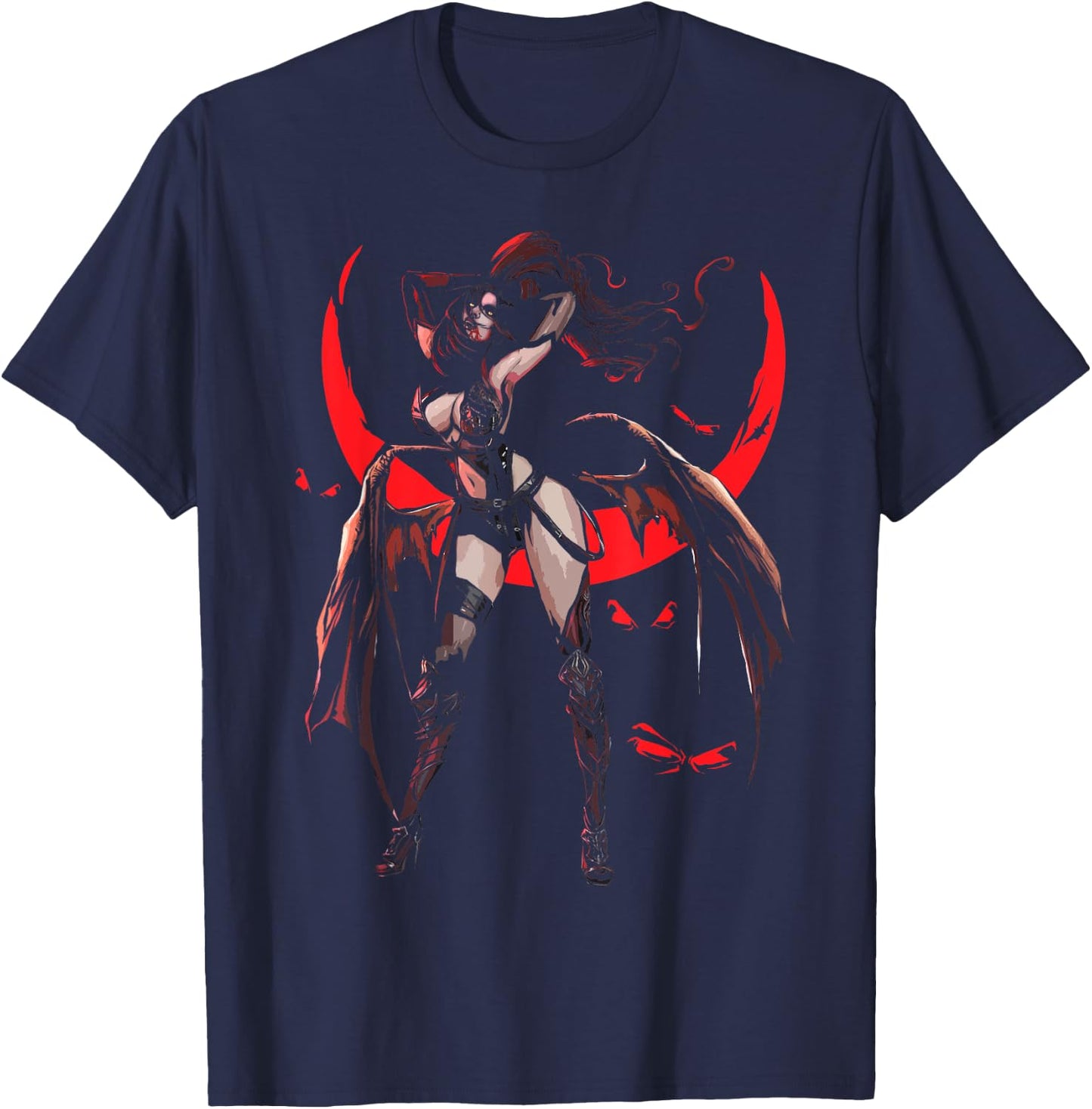 Anime Vampire Girl, Blood Moon, Scary Horror Halloween T-Shirt - T-Shirt | Navy