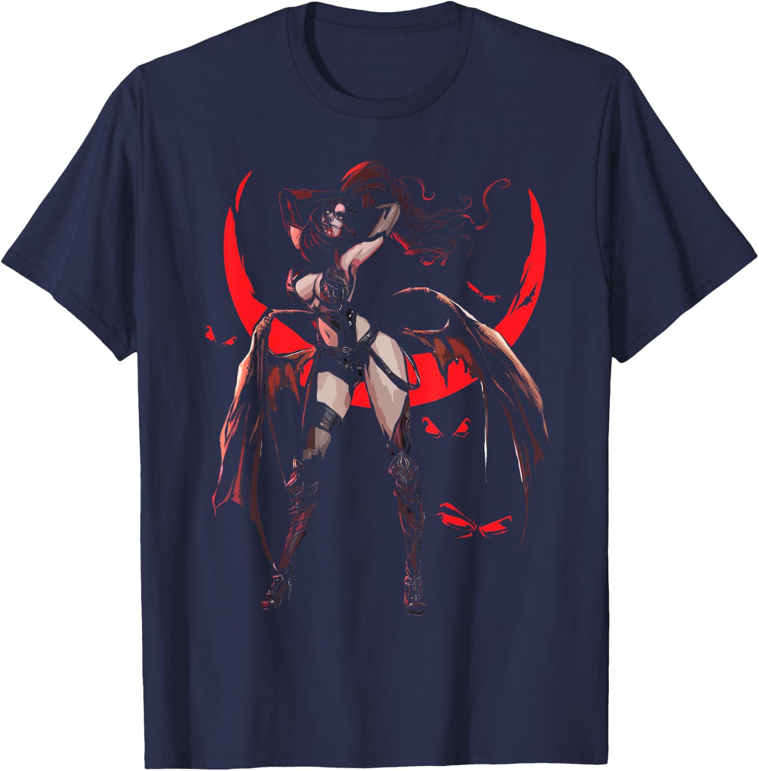 Anime Vampire Girl, Blood Moon, Scary Horror Halloween T-Shirt - T-Shirt | Navy