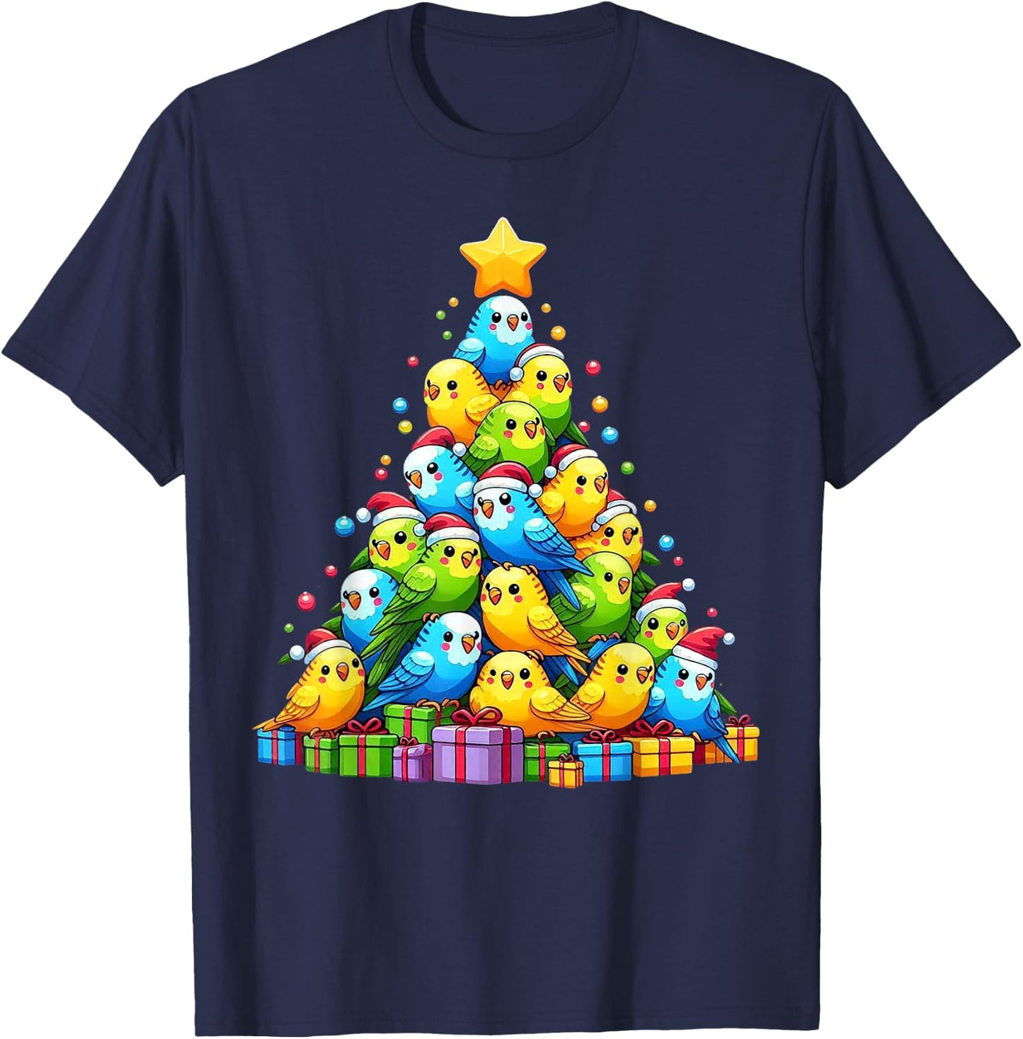 Budgie Christmas Tree Bird Christmas Cosutme Men Women Kids T-Shirt - T-Shirt | Navy