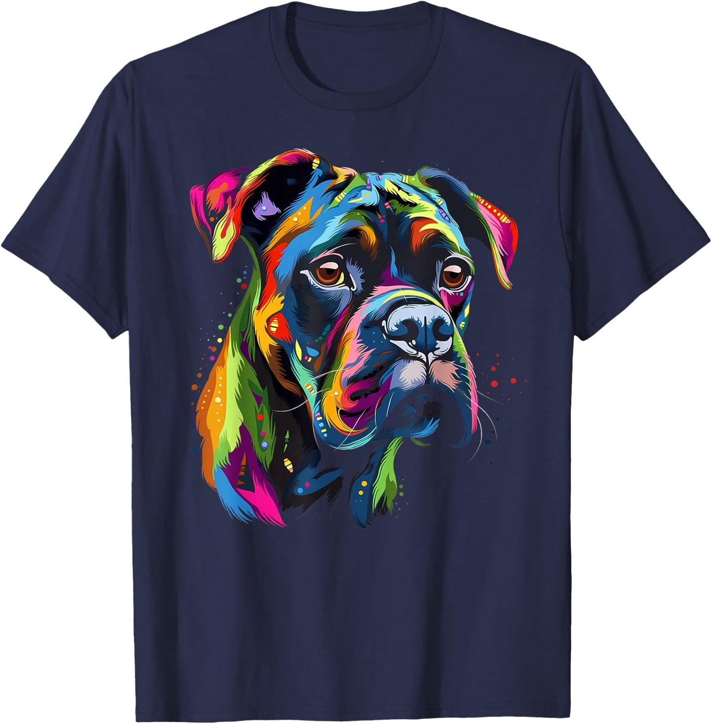 Boxer-Hund, buntes Gesicht, lustiger Welpen-Kunstliebhaber, Schwarz T-Shirt - T-Shirt | Navy